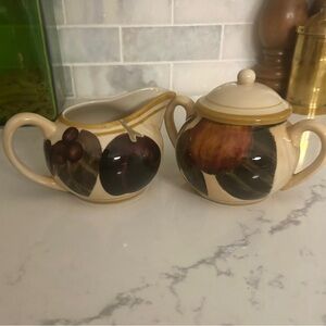 Katherine's Collection Cream and Brown Ceramic Sugar and Creamer Set